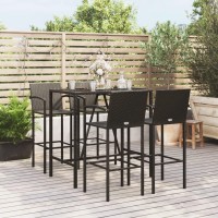 Vidaxl 5 Piece Patio Bar Set Black Poly Rattan