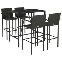 Vidaxl 5 Piece Patio Bar Set Black Poly Rattan