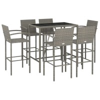 Vidaxl 7 Piece Patio Bar Set Gray Poly Rattan