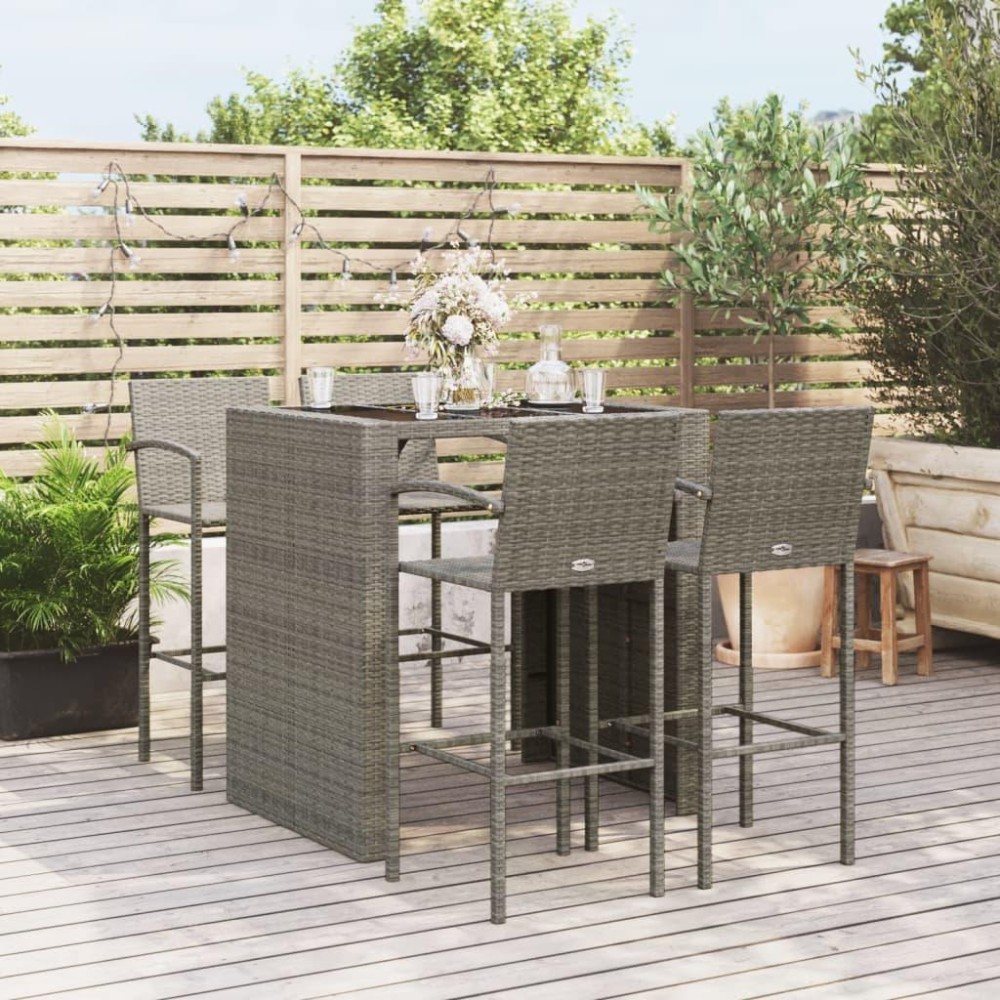 Vidaxl 5 Piece Patio Bar Set Gray Poly Rattan