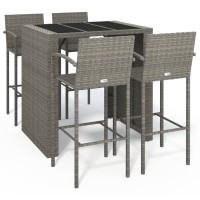 Vidaxl 5 Piece Patio Bar Set Gray Poly Rattan