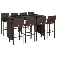 Vidaxl 9 Piece Patio Bar Set Brown Poly Rattan