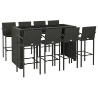 Vidaxl 9 Piece Patio Bar Set Black Poly Rattan