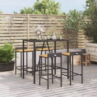 Vidaxl 5 Piece Patio Bar Set Black Poly Rattan& Solid Wood Acacia