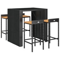 Vidaxl 5 Piece Patio Bar Set Black Poly Rattan& Solid Wood Acacia