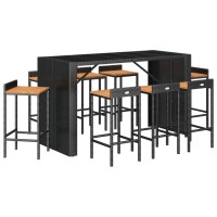 Vidaxl 9 Piece Patio Bar Set Black Poly Rattan& Solid Wood Acacia