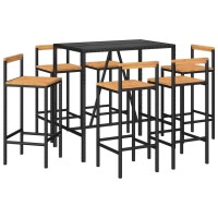 Vidaxl 7 Piece Patio Bar Set Black Poly Rattan& Solid Wood Acacia