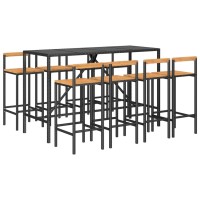 Vidaxl 9 Piece Patio Bar Set Black Poly Rattan& Solid Wood Acacia