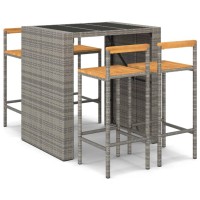 Vidaxl 5 Piece Patio Bar Set Gray Poly Rattan& Solid Wood Acacia