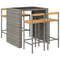 Vidaxl 5 Piece Patio Bar Set Gray Poly Rattan& Solid Wood Acacia