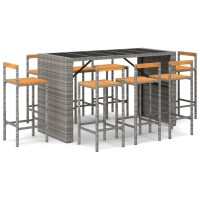 Vidaxl 7 Piece Patio Bar Set Gray Poly Rattan& Solid Wood Acacia