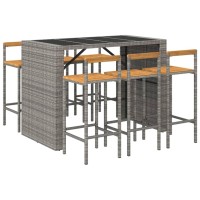 Vidaxl 7 Piece Patio Bar Set Gray Poly Rattan& Solid Wood Acacia