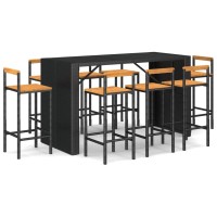 Vidaxl 9 Piece Patio Bar Set Black Poly Rattan& Solid Wood Acacia