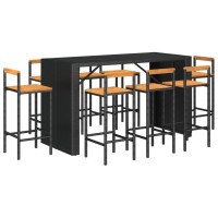 Vidaxl 9 Piece Patio Bar Set Black Poly Rattan& Solid Wood Acacia