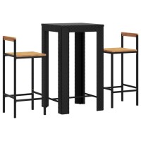 Vidaxl 3 Piece Patio Bar Set Black Poly Rattan&Solid Wood Acacia