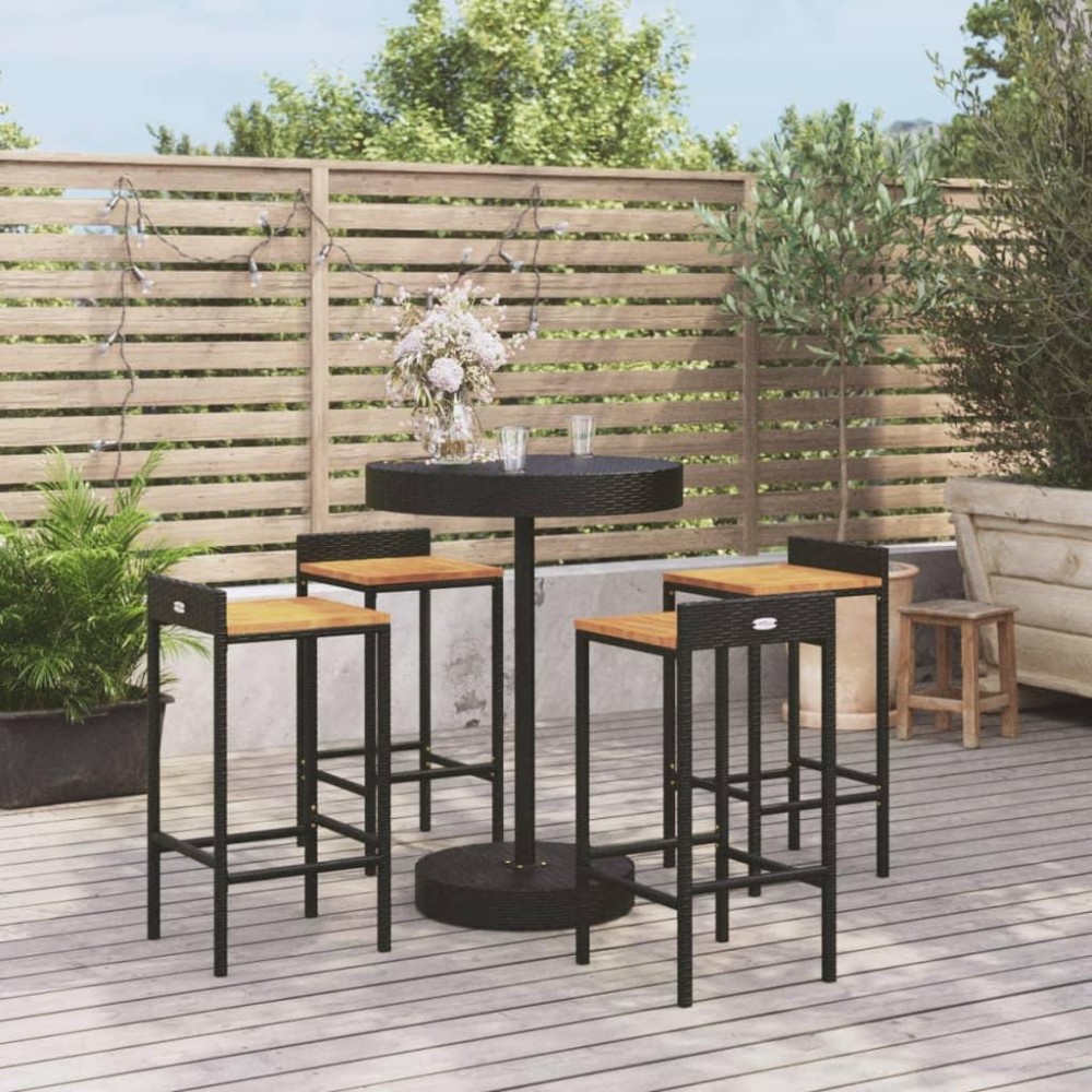 Vidaxl 5 Piece Patio Bar Set Black Poly Rattan&Solid Wood Acacia