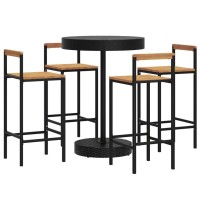 Vidaxl 5 Piece Patio Bar Set Black Poly Rattan&Solid Wood Acacia