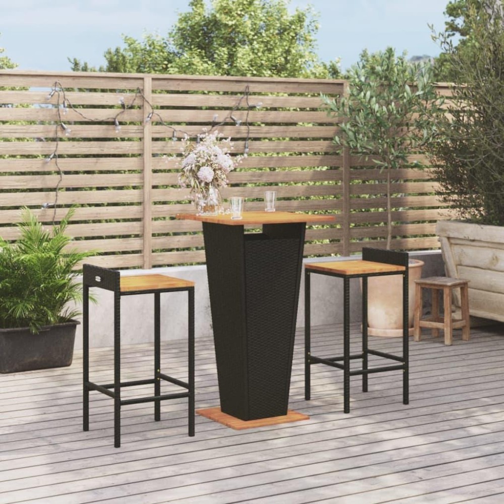 Vidaxl 3 Piece Patio Bar Set Black Poly Rattan&Solid Wood Acacia