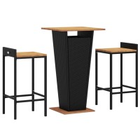 Vidaxl 3 Piece Patio Bar Set Black Poly Rattan&Solid Wood Acacia