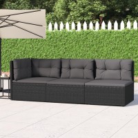 Vidaxl 3 Piece Patio Lounge Set With Cushions Black Poly Rattan