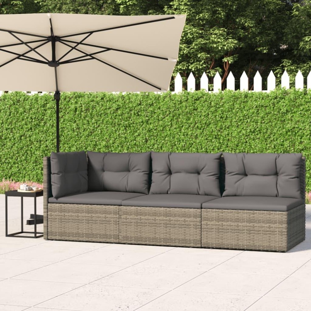 Vidaxl 3 Piece Patio Lounge Set With Cushions Gray Poly Rattan