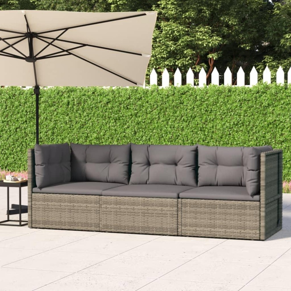 Vidaxl 3 Piece Patio Lounge Set With Cushions Gray Poly Rattan