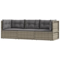 Vidaxl 3 Piece Patio Lounge Set With Cushions Gray Poly Rattan