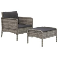 Vidaxl 2 Piece Patio Lounge Set With Cushions Gray Poly Rattan