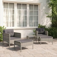 Vidaxl 5 Piece Patio Lounge Set With Cushions Gray Poly Rattan