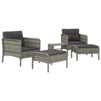 Vidaxl 5 Piece Patio Lounge Set With Cushions Gray Poly Rattan