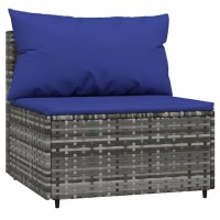 Vidaxl Patio Middle Sofa With Cushions Gray Poly Rattan