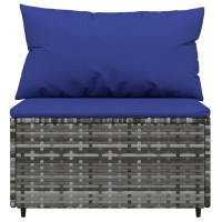 Vidaxl Patio Middle Sofa With Cushions Gray Poly Rattan