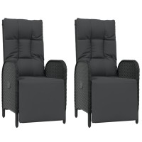 Vidaxl Patio Reclining Chairs With Cushions 2 Pcs Poly Rattan Black