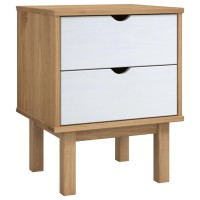 Vidaxl Bedside Cabinet Otta Brown&White 18.1X15.6X22.4 Solid Wood Pine