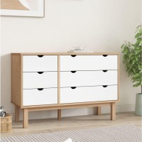 Vidaxl Drawer Cabinet Ottabrown&White 43.7X16.5X28.9 Solid Wood Pine