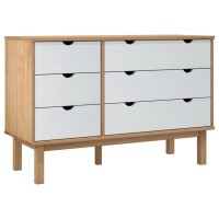 Vidaxl Drawer Cabinet Ottabrown&White 43.7X16.5X28.9 Solid Wood Pine