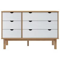 Vidaxl Drawer Cabinet Ottabrown&White 43.7X16.5X28.9 Solid Wood Pine