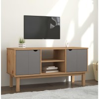 Vidaxl Tv Stand Otta Brown And Gray 44.7X16.9X22.4 Solid Wood Pine