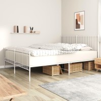 Vidaxl Metal Bed Frame With Headboard And Footboard White 72X83.9