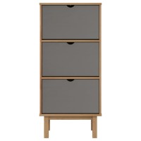 Vidaxl Shoe Cabinet Otta With 3 Drawers Brown&Grey Solid Wood Pine