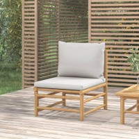 Vidaxl Patio Middle Sofa With Light Gray Cushions Bamboo