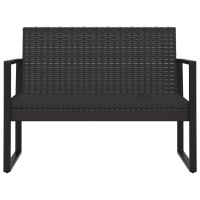Vidaxl Patio Bench With Cushions Black 41.7 Poly Rattan