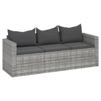 Vidaxl 3-Seater Patio Sofa With Cushions Gray Poly Rattan