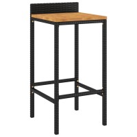 Vidaxl Bar Stools 2 Pcs Black Poly Rattan And Solid Wood Acacia