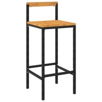 Vidaxl Bar Stools 2 Pcs Black Poly Rattan And Solid Wood Acacia