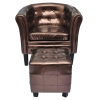 Vidaxl Tub Chair With Footstool Brown Faux Leather