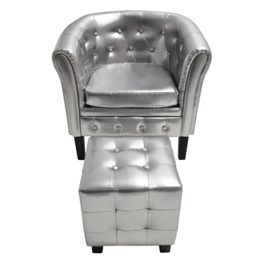 Vidaxl Tub Chair With Footstool Silver Faux Leather