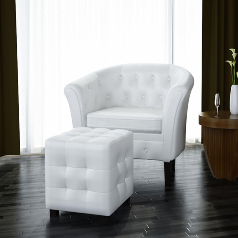 Vidaxl Tub Chair With Footstool White Faux Leather