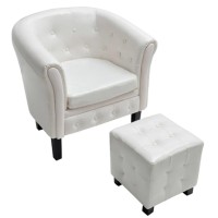 Vidaxl Tub Chair With Footstool White Faux Leather