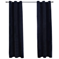 vidaXL Blackout Curtains with Rings 2 pcs Black 37